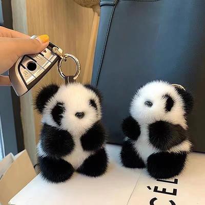 Kleine Panda Plüsch Frauen Tasche Ornamente süße Nachahmung Nerz Pelz Panda Auto Schlüsselanhänger