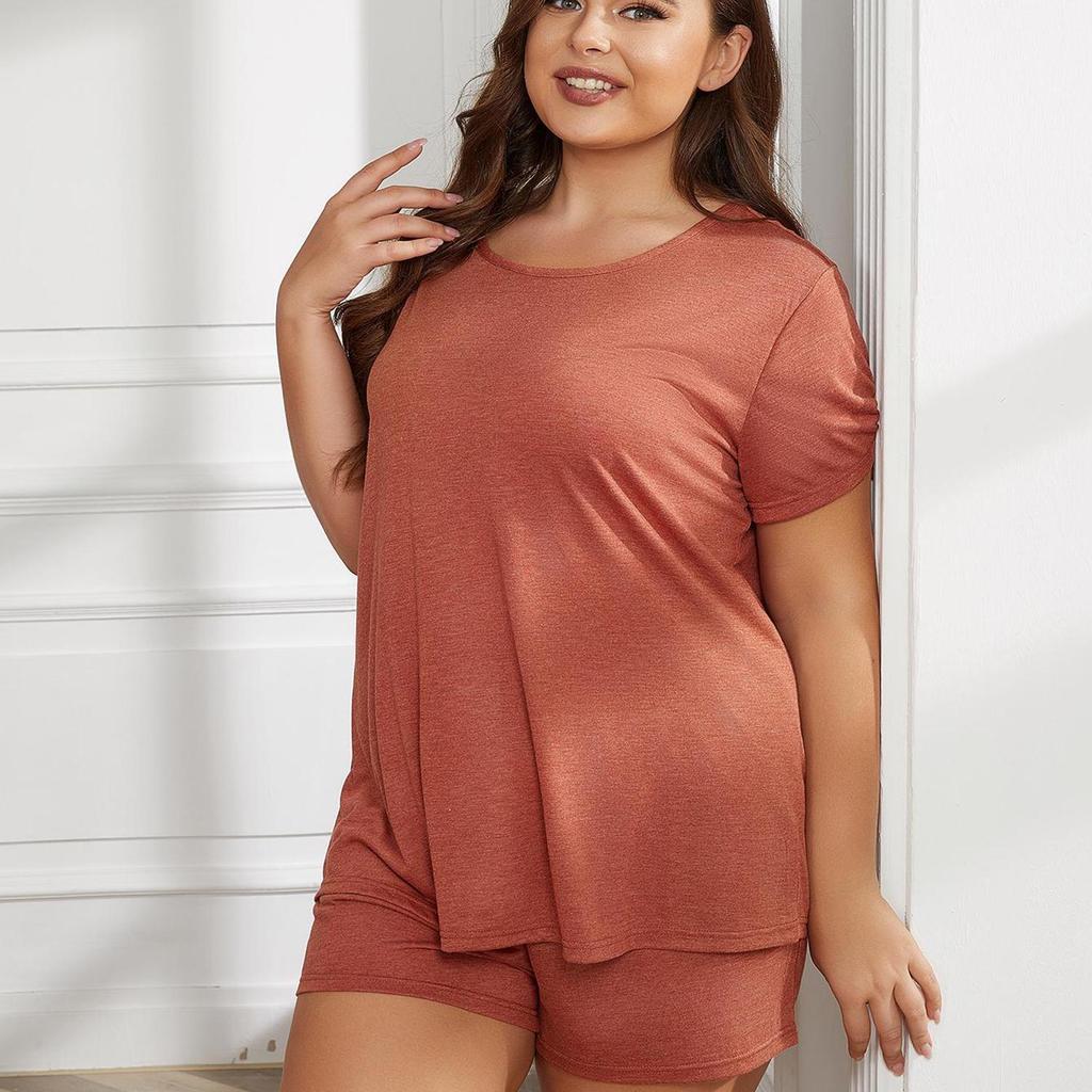 Schlafanzüge in Übergröße für Damen, Rundhalsausschnitt, kurze Ärmel, Hemd und kurze Hosen, Sommer-Pyjama-Set, übergroße Schlaf-Lounge-Wear