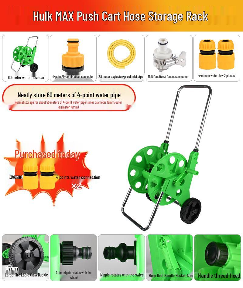 20m Bilvattenslangslindare med Vattenpistol & Förvaringsställ, Upprullningsrulle, 6/4tum, Finns även i 50m.
