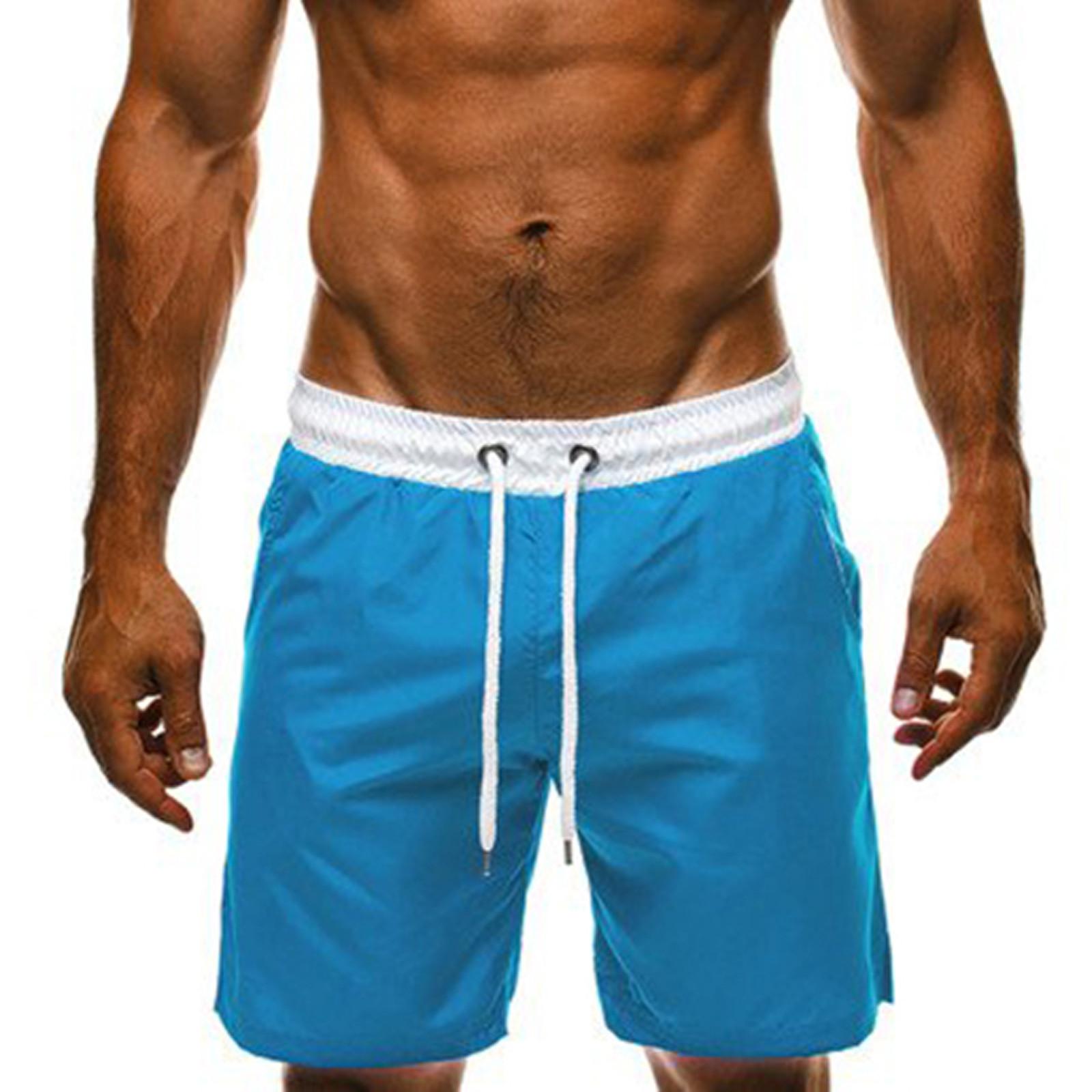 

Мужские летние повседневные модные плавки с контрастной цветной строчкой, индивидуальные эластичные однотонные пляжные брюки XXL синий