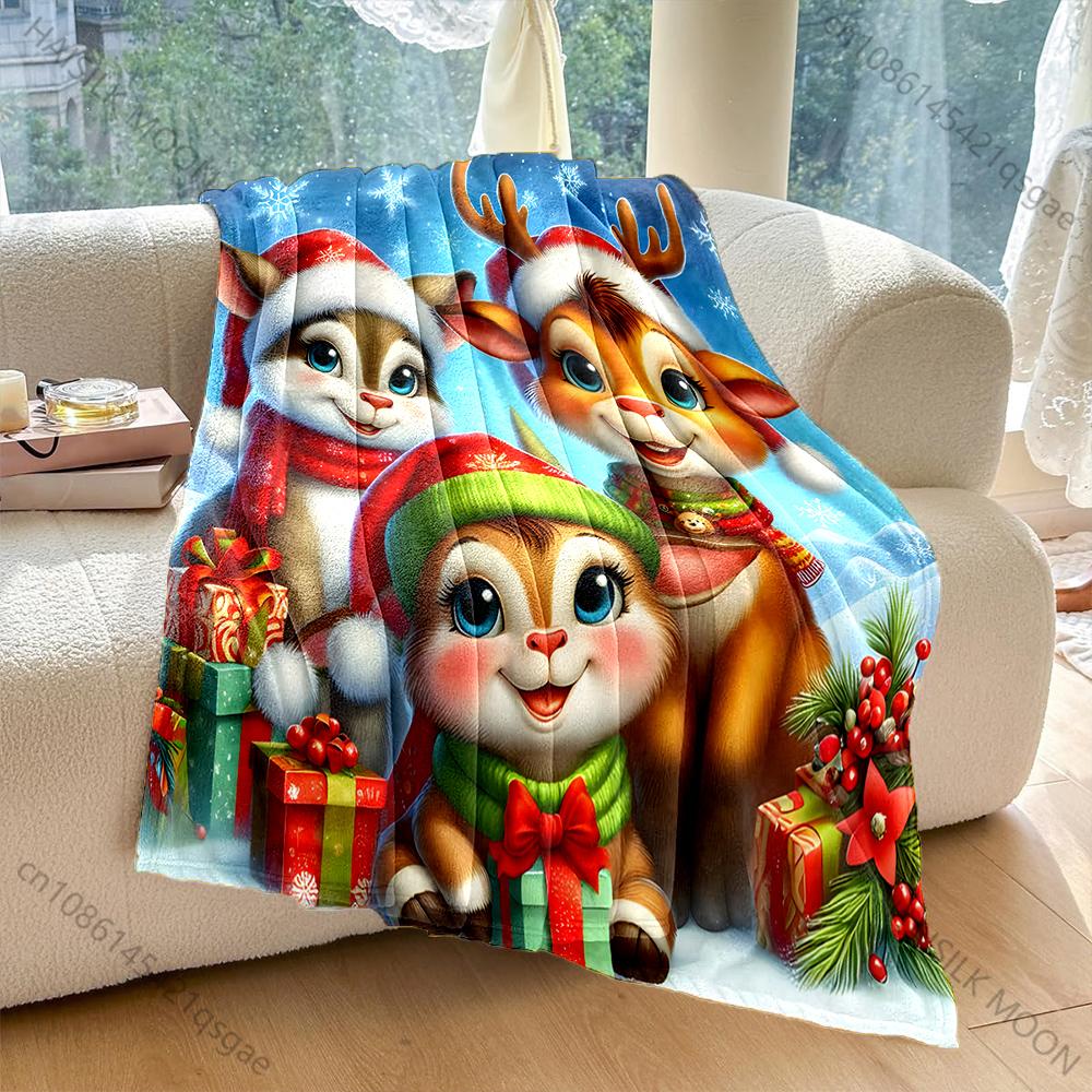 

Christmas-themed Festive Animal Scene Pattern Blanket Flannel Material Soft Warm for All Seasons Home Outdoor Camping Picnics RV 75x90cm