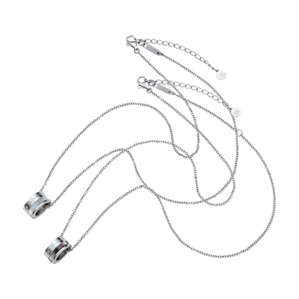 Pair Necklace Pendant Allergy Free Surgical Stainless Steel 316L Shell Message White Black [White Clover] & 4SUP066WH&4SUP066BK