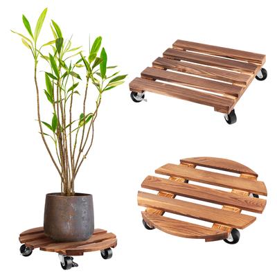 2Pcs Heavy Duty Flower Pot Mobile Tray Universal Wheel Mobile Base Round/Square Wooden Planter Tray Tree Flower Plants Stand