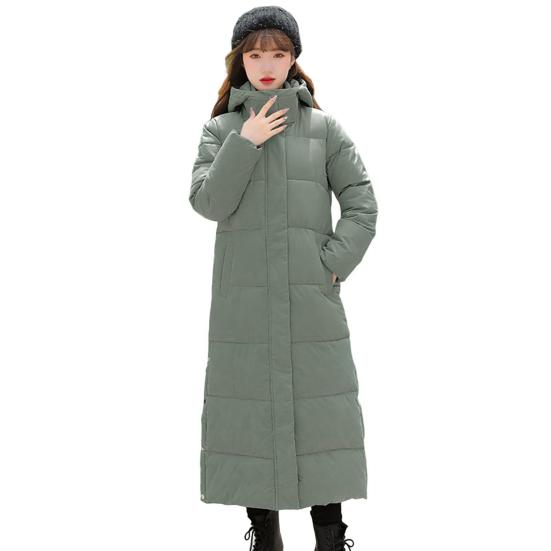 Damen Baumwollmantel mit Kapuze, langen Ärmeln, Taschen, seitlichem Schlitz am Saum, Daunenjacke, einfarbige Taschen, verdickte lässige Oberbekleidung