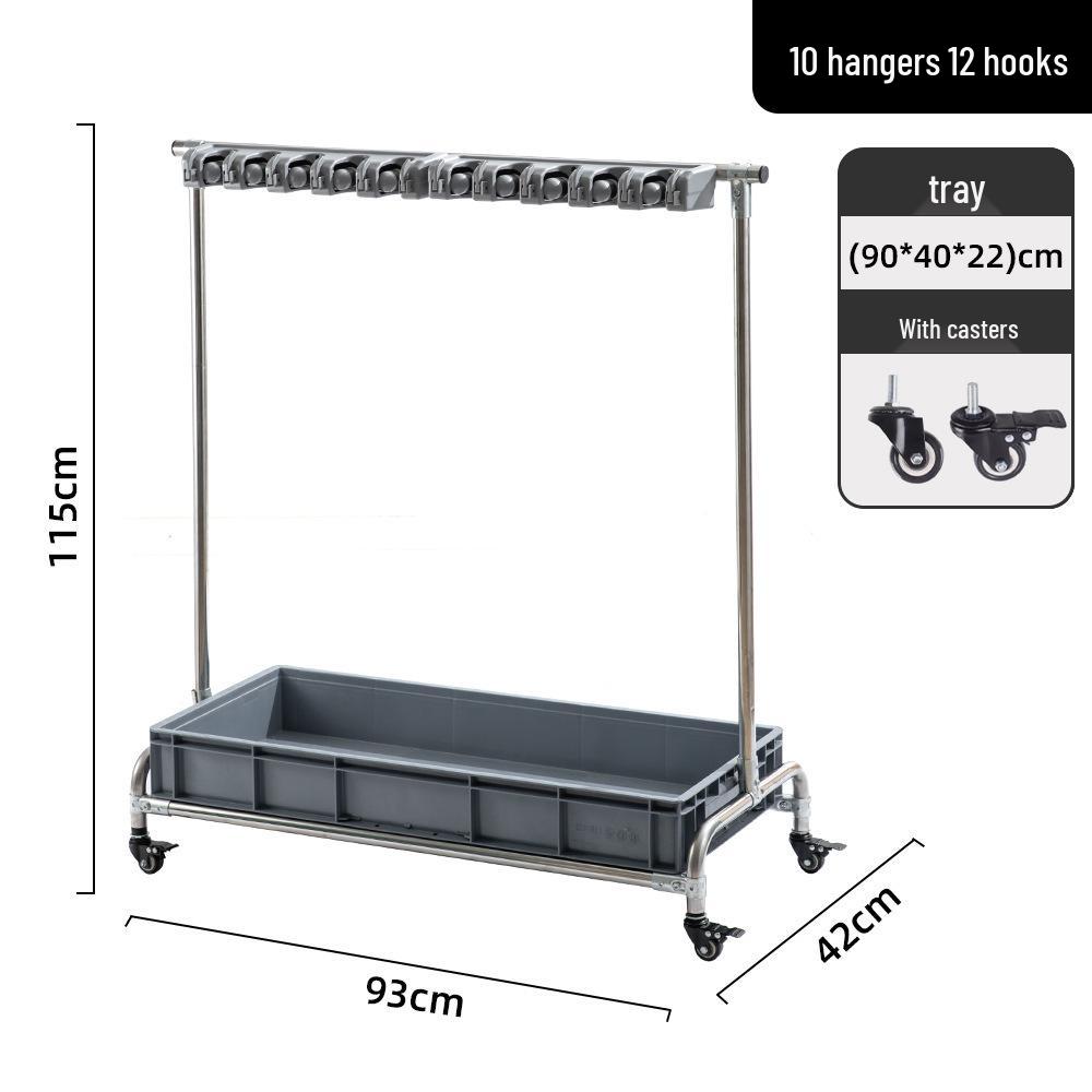 Stainless Steel Floor-Standing Mop Rack with Draining Shelf and Free Shipping