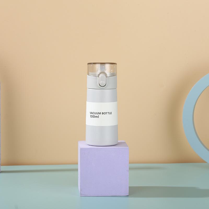 150 ml Mini-Thermosbecher, langlebiger Thermobecher mit Ein-Knopf-Öffnung, hochwertiger Wasserbecher aus Edelstahl mit Strohhalm