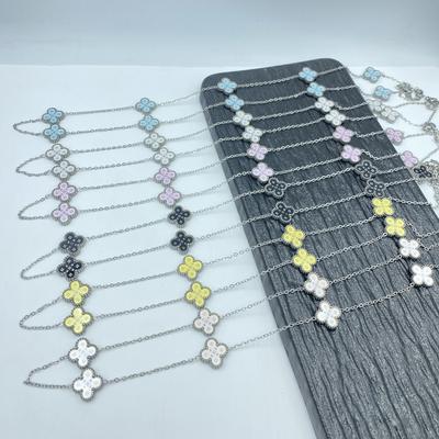 13MM Titanium Steel Necklace 60+5CM 10 Flower Double Sided Star Pattern Shell Lucky Four Leaf Clover Necklace
