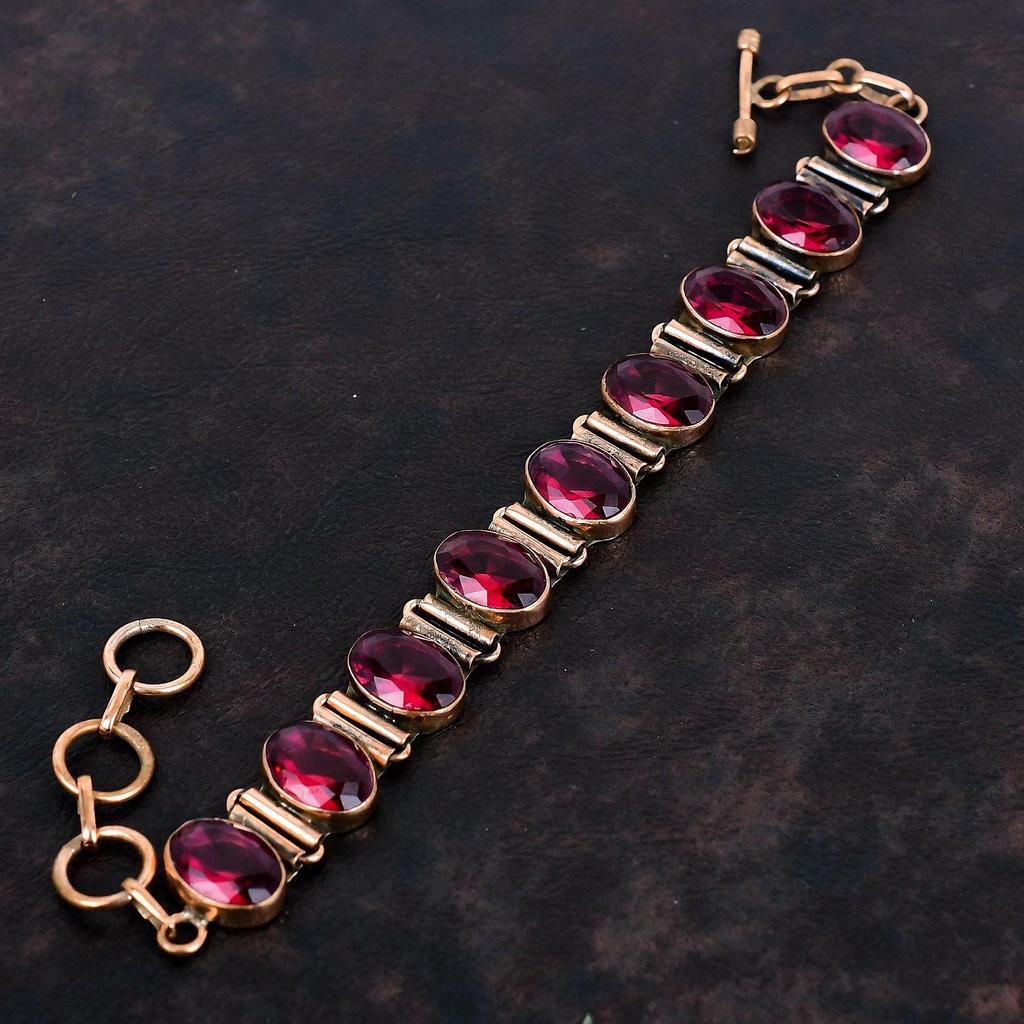 Facettiertes Rubellit-Armband Kupferarmband verstellbares Kettenarmband handgefertigtes Edelsteinarmband Rubellit-Kupferschmuck Jubiläumsgeschenke