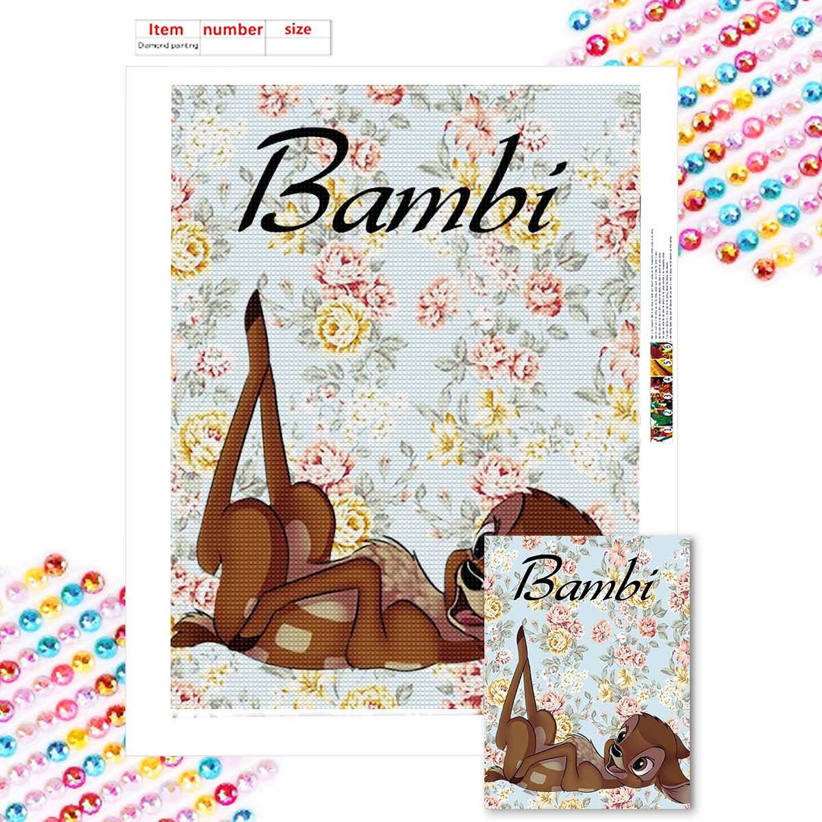 

5D Алмазная Живопись Сделай Сам Бэмби Олененок Полная Выкладка Стразы Мозаика Вышивка Изделия Ручной Работы Домашний Декор Подарок Round 20x30cm