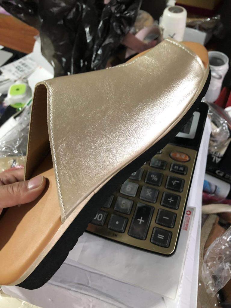 Wear Leather Mop Slope Heel Cover Toe Cool Slippers Women's Large Size -