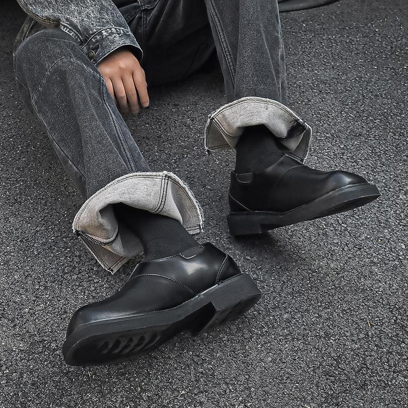 Men's Leather Shoes New Autumn Niche British Casual Men's Shoes Thick Sole Heightening Big Head Derby Tide Shoes 68661-J