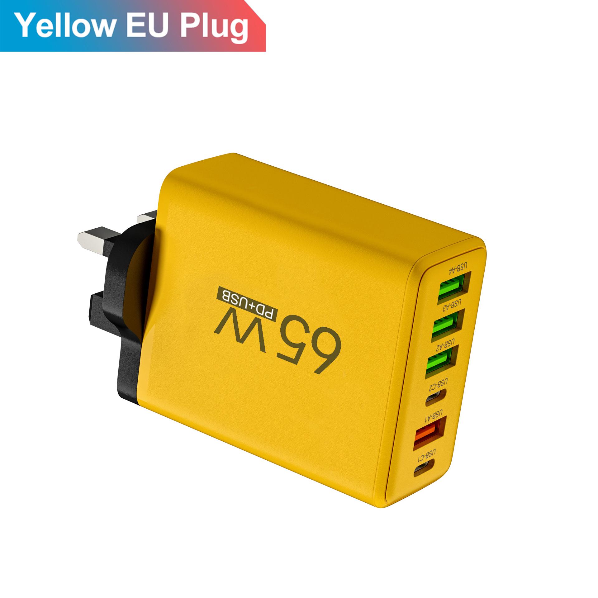 

Всего 65 Вт 6 в 1 4 USB 2 Type C быстрая зарядка быстрое настенное зарядное устройство для iPhone Samsung Xiaomi Oppo мобильный телефон адаптер UK Plug Yellow