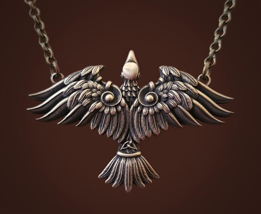 Collana con Ciondolo Corona di Corvo Celtico Vichingo per Donna