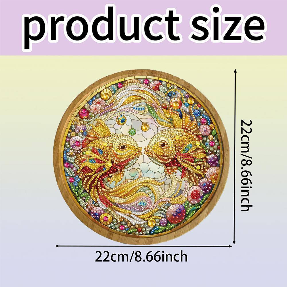 

DIY Diamond Painting Kit Round Wooden Tray Diamond Art Wooden Dinner Plate for Coffee Living Room Home Organizer