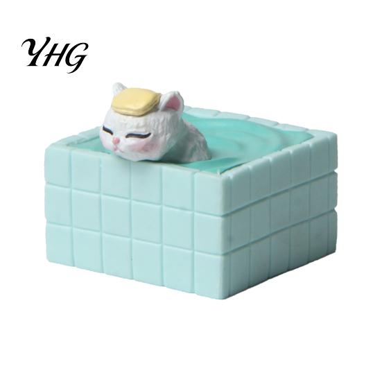 Decorative Cat in Bathtub Cute Bathing Figurine, Mini Kitten Blue Statue, Micro Landscape Charming Office Desk Decor Fairy Garden Ornament,