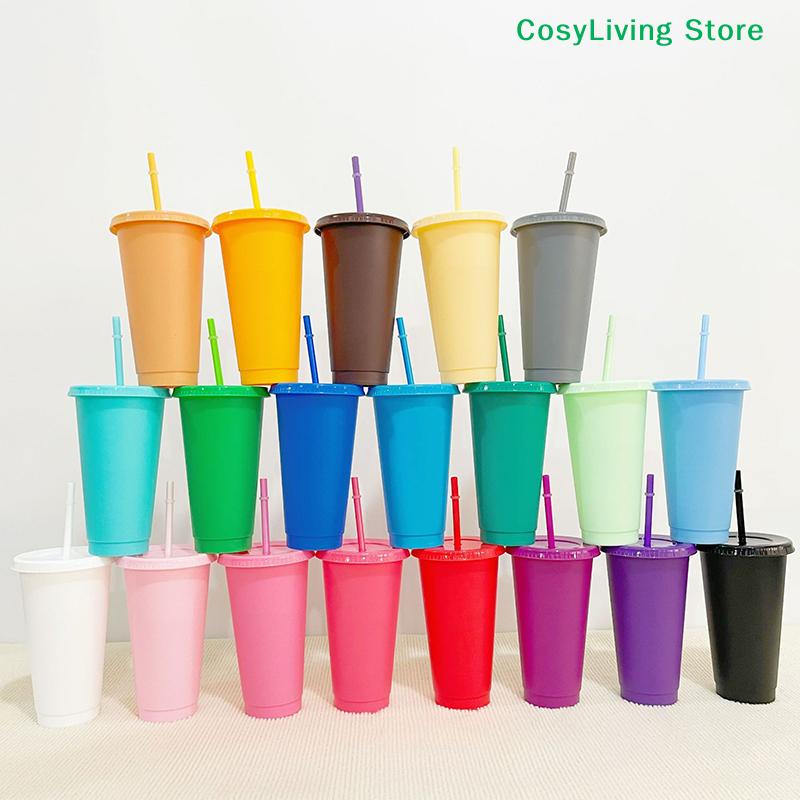 Reusable With Straws Lid Cold Drink Tumbler Flash Powder Water Bottle Plastic Drinkware Tumblers Straw Drinking Cup