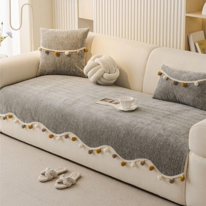 Solid Sofa Cushion Cover Mats Non-Slip  Autumn Sofa Protector Arc Edge Soft Anti-Skid Living Room Chenille Sofa Cushion Mats