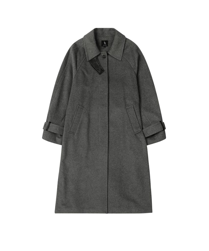 Leathery Cashmere Balmacaan Robe Coat [Grey]