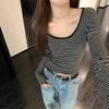 Womens Slim Fit Long Sleeve T Shirt Casual Striped Color Block Top Basic Crew Neck Fall