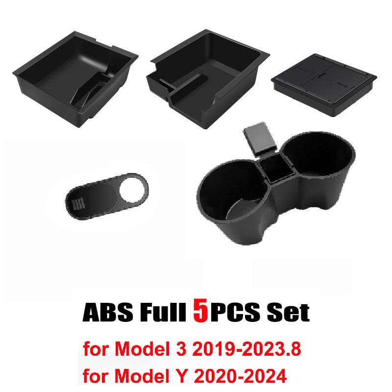 Center Console Storage Box For Tesla Model 3 2023 Model Y 2020-2024 Hidden Car Armrest Front Rear Organizer Flocking Layer Slide