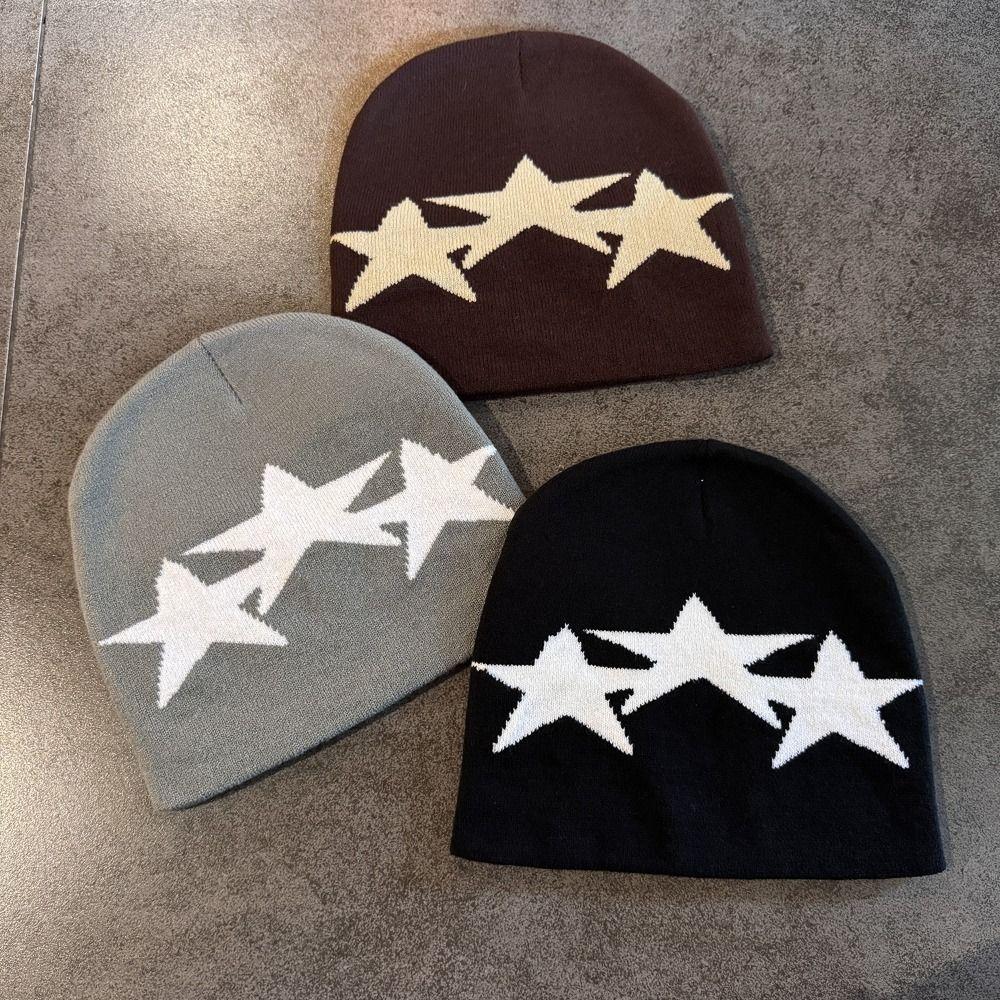 Pullover Style Warm Knit Hat Windproof Pentagram Beanie Hat Niche Beanies  Skating Camping Hiking