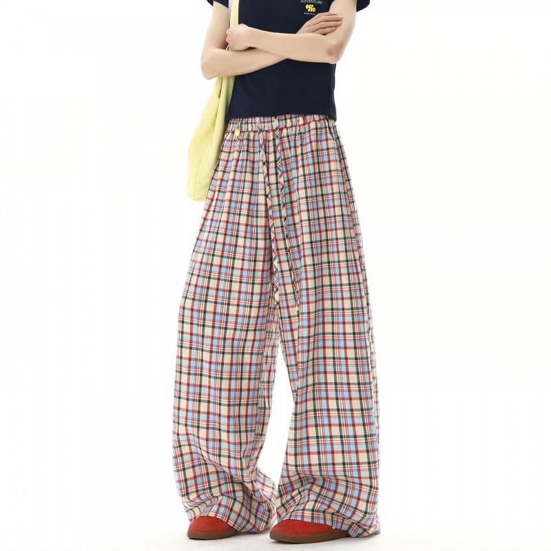 Pantaloni Casual a Quadri Colorati, Vestibilità Larga, Gamba Larga, per Uomo Donna, Leggeri, Rilassati