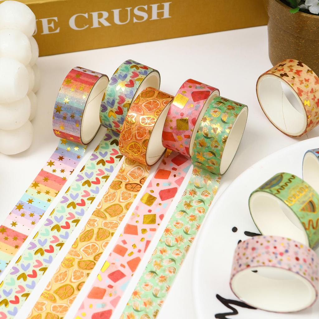 Songdao Washi Tape Basic Pattern Set Gold and Silver Foil Stamped Charming Masking Tape Patterns Perfect for and Gift Wrapping 15mm x 2m Dreamy