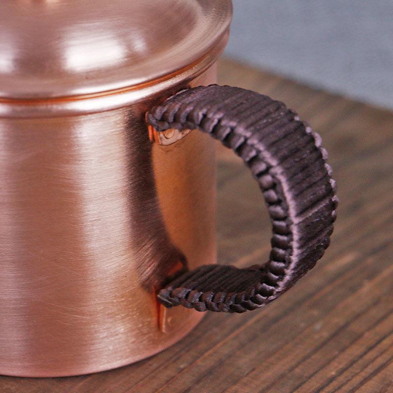 Handcrafted Pure Copper Beer Coffee Mug With lid Weave Handle Thickened Polishing 250 ml Breakfast Couples Gift Cup Drinkware