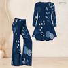 Women Plus Size Printed V Neck Three Quarter Sleeve Flared Top And Flared Pants Two Piece Set