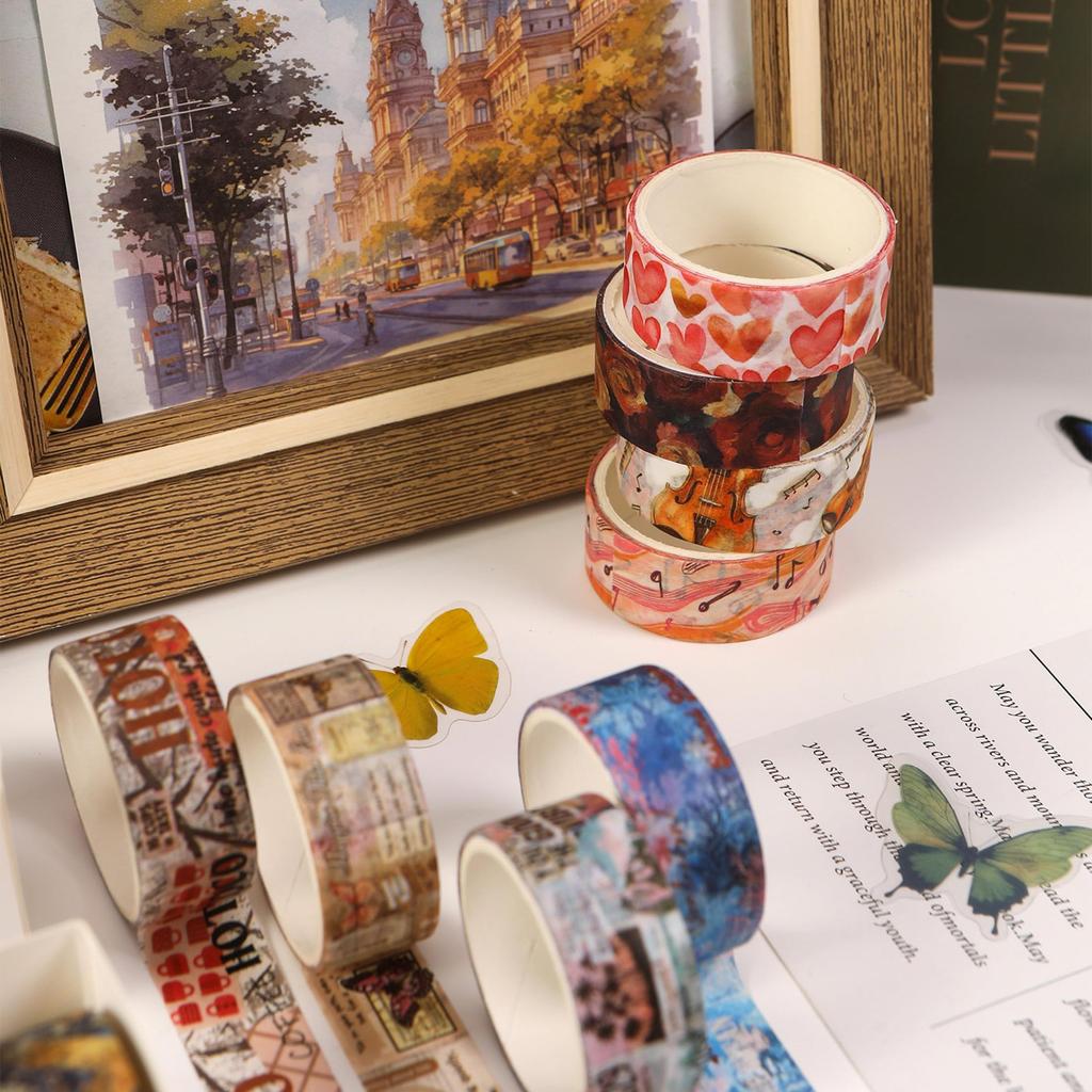 YUBBAEX Masking Washi Tape with Artistic Botanical Retro Style for and Scrapbooks Tape, 12-Roll Set, Patterns, Planners, Decorations, Wrapping,