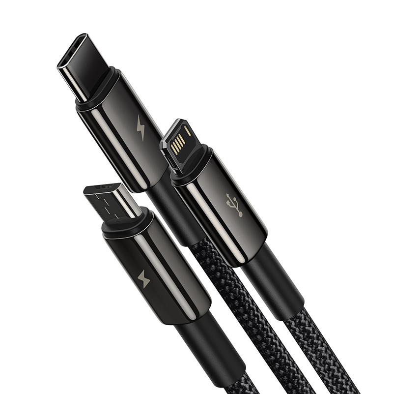 Kabel Usb 3W1 Baseus Tungsten Gold, Usb Do Micro Usb / Usb-C / Lightning, 3.5A, 1.5M (Czarny)
