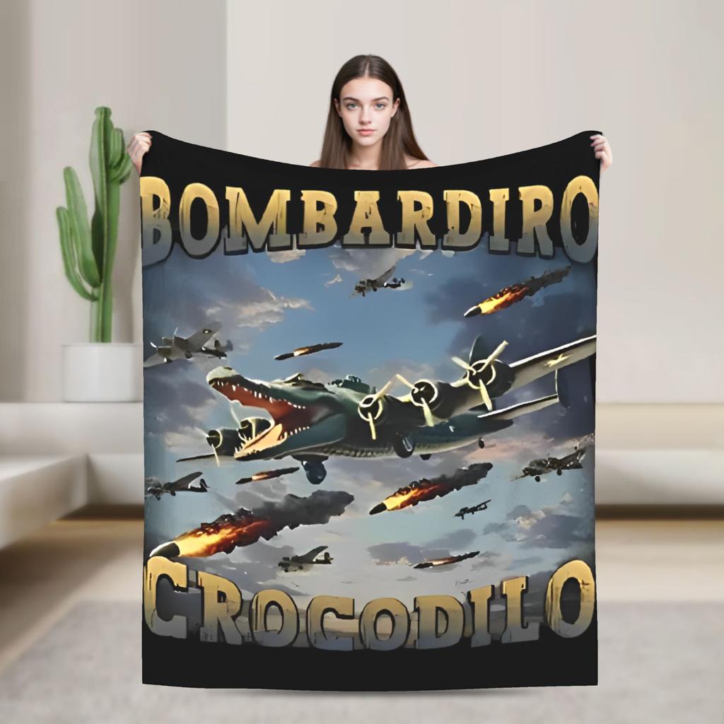 Bombardiro Crocodilo Anime Flannel Blanket Italian Meme Brainrot Custom Throw Blankets for Home 125*100cm Plush Thin Quilt