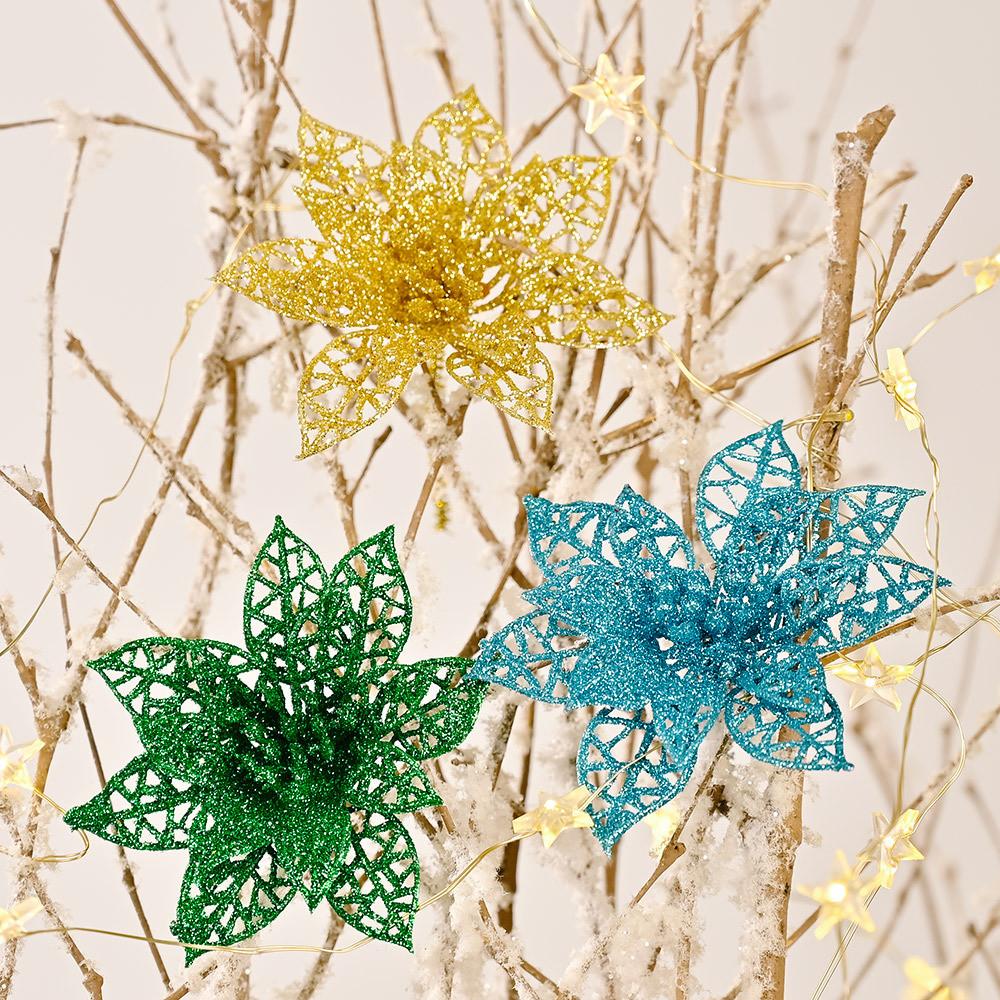 Vibrant And Festive Christmas Scene Decorations Set Of Six Hollow Plastic Flowers