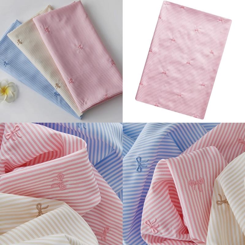 Polyester Bows Embroidery Stripe Fabric For Dress Shirt Crafting Lightweight Textile Fabric