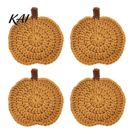 Cojín de Calabaza Tejido a Crochet Posavasos Hechos a Mano, Manteles Individuales de Poliéster Suave para Café, Regalo para Inauguración de Casa Temática de Otoño Accesorios de Comedor Estilo Casa de Campo Mesa de Cocina