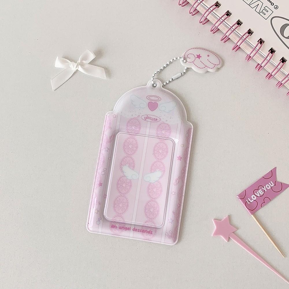 PVC Photocard Holder Keychain Angel Wings Cartoon ID Badge Holder Hanging Decoration Idol Card Display Protector