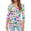 Women's T Shirt Print Button 3/4 Sleeve Daily Weekend Fashion Basic V- Neck Regular Top
