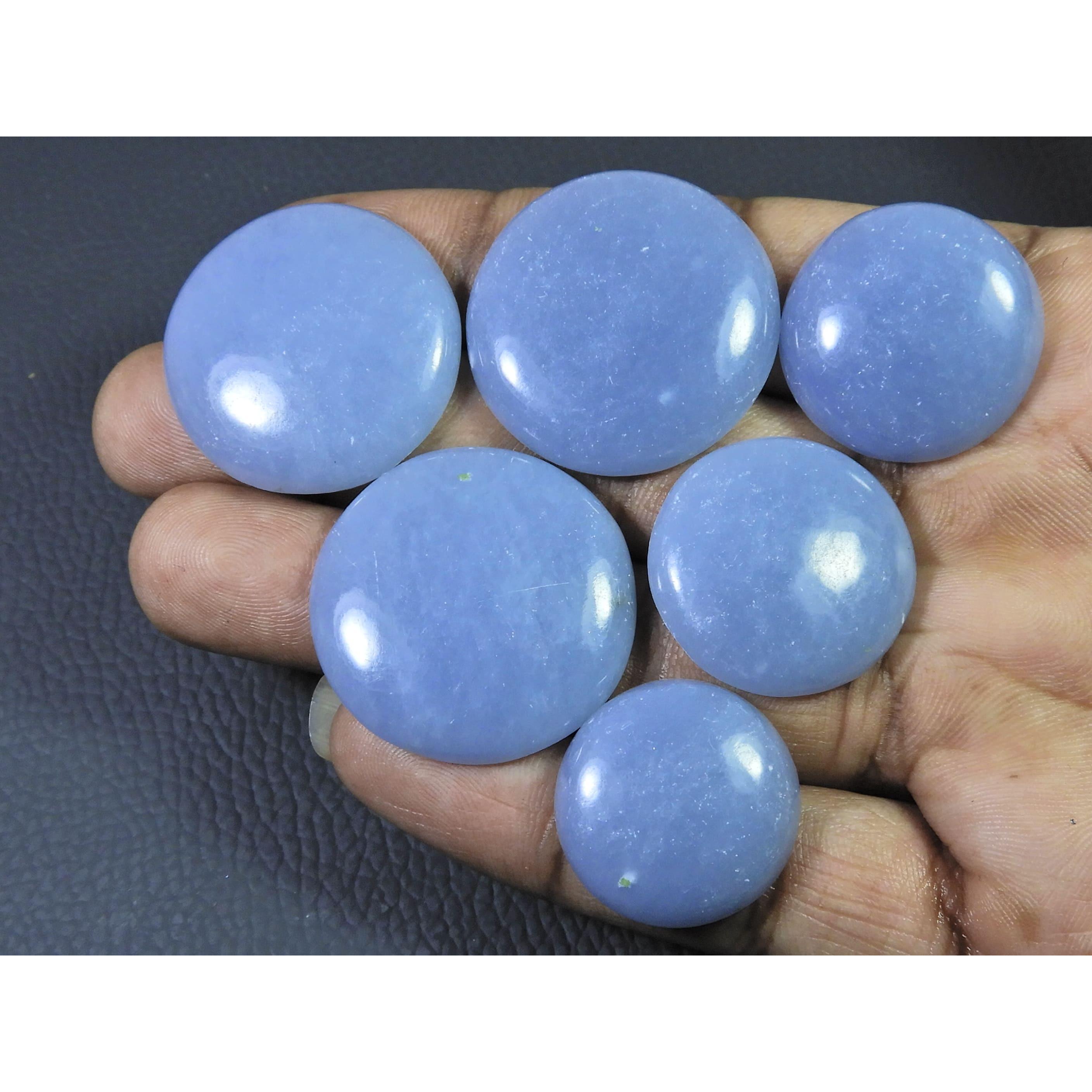 

234Cts. Natural Angelite Round Cabochon Loose Gemstone 6Pcs Lot C-667