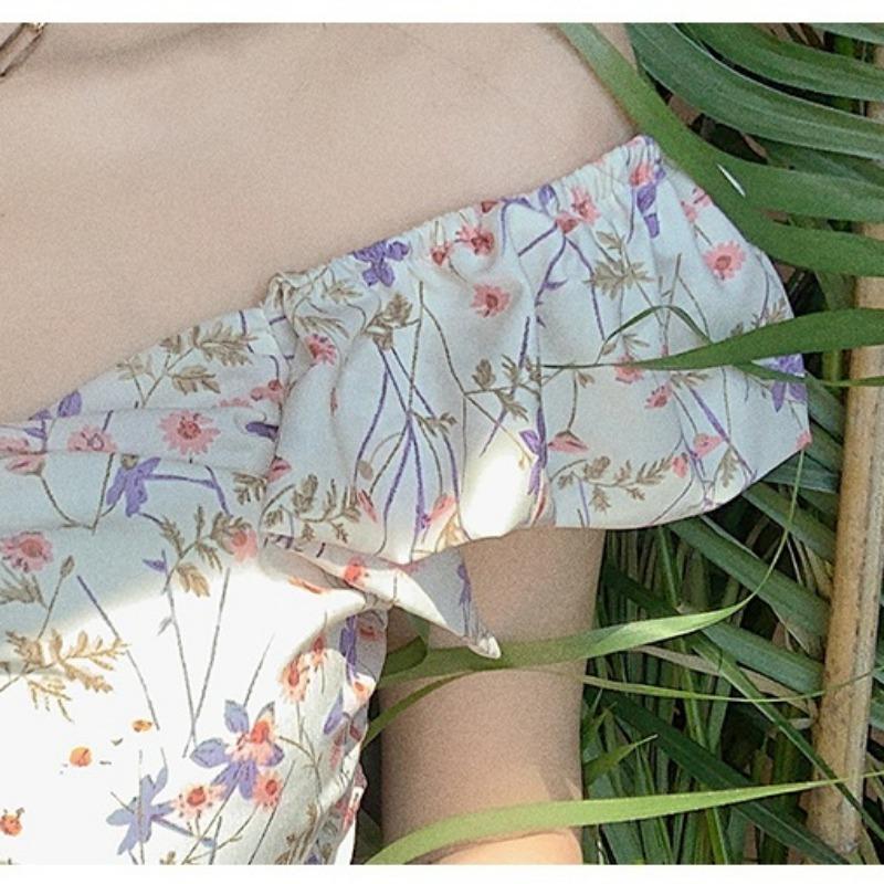 Summer Dress Women's Feminine Low-cut Slim Hip Pleated Floral Chiffon Skirt