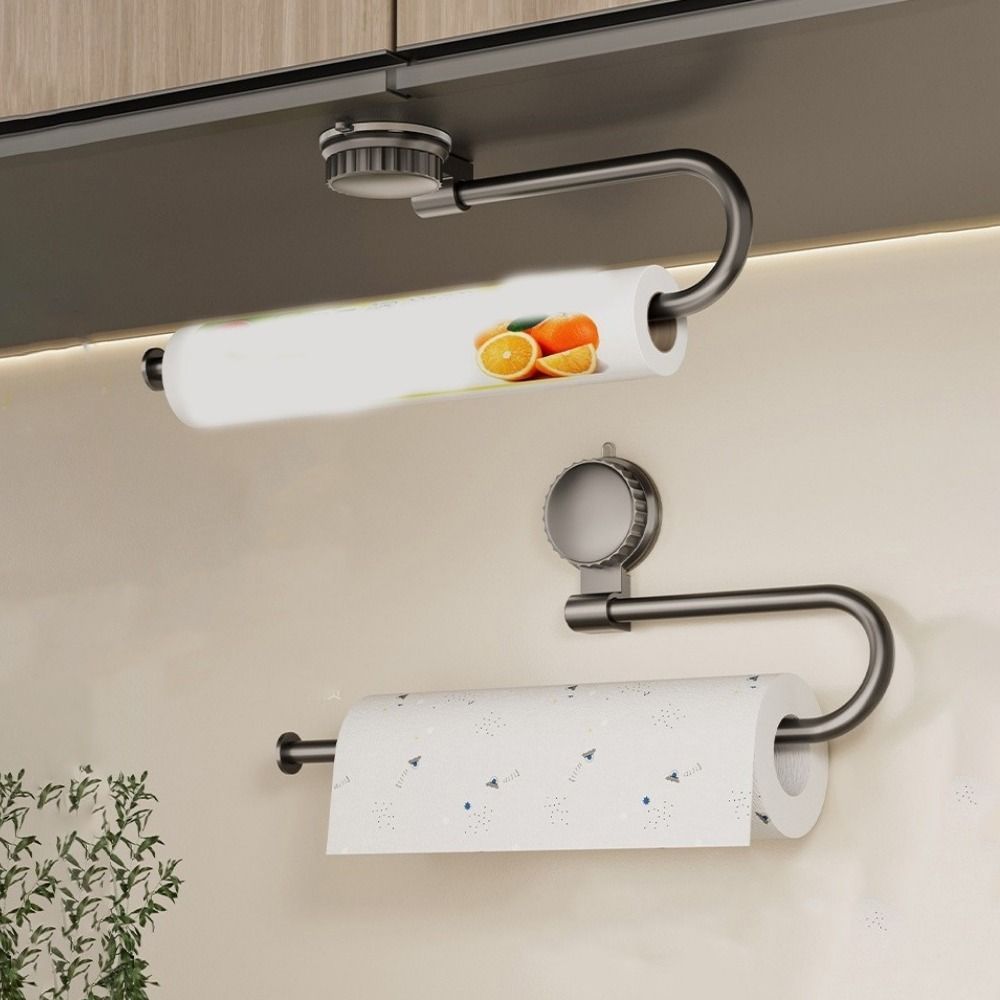 Practical Aluminum Suction Cup Tissue Holder No Punch Durable Cling Film Storage Rack Wall Mounted Towel Storage Rack Kitchen