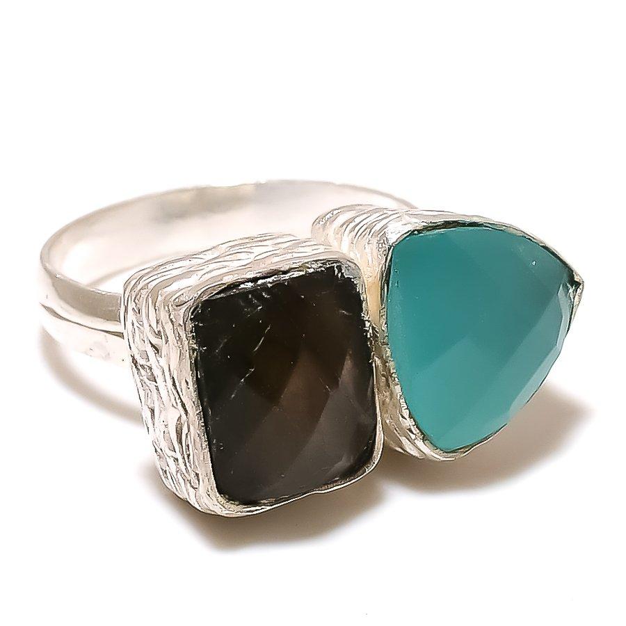 Labradorite, Chalcedony Gemstone 925 Sterling Silver Jewelry Ring Size 7 GK-1243