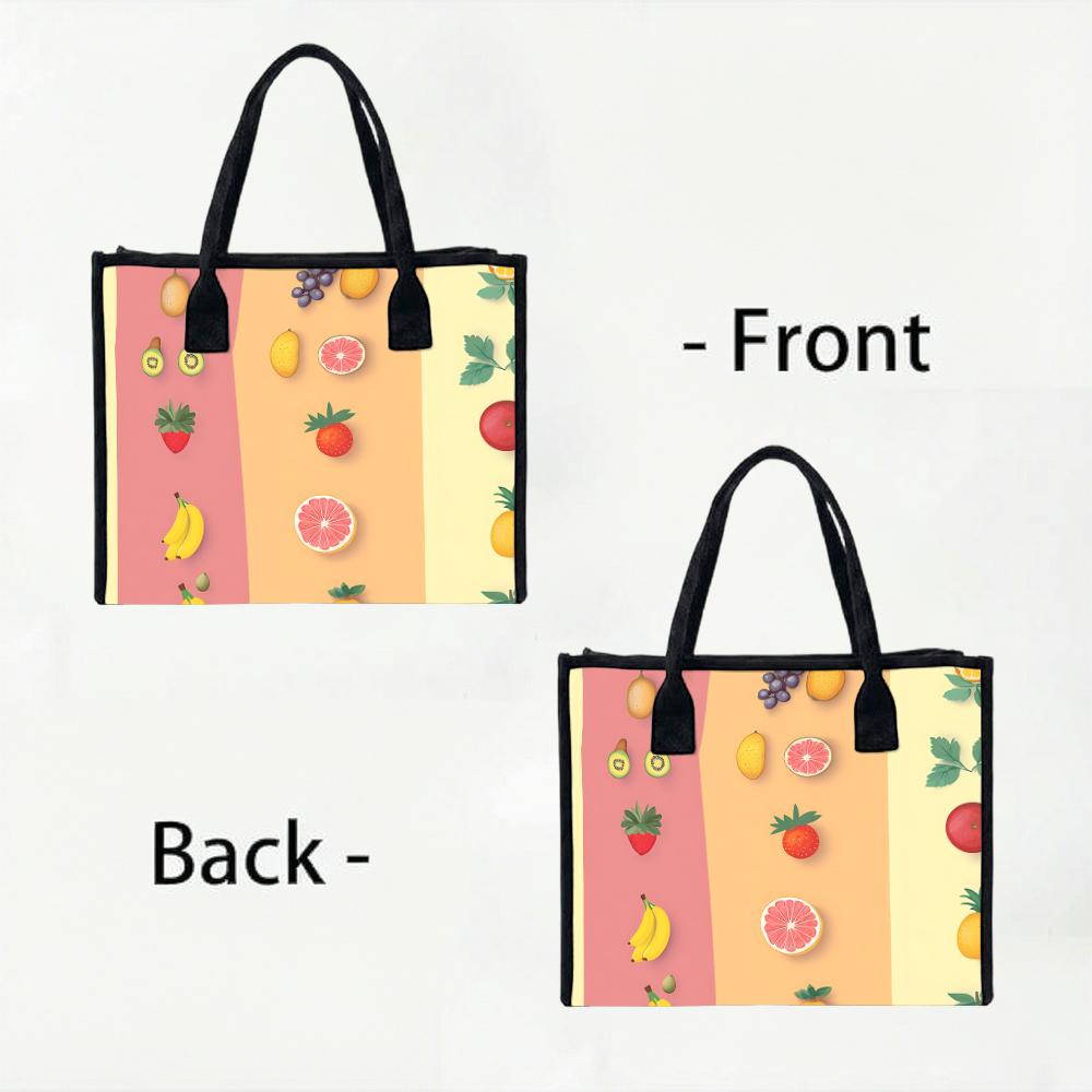 Cute Fruit Pattern Canvas Tote Bag Fashionable Portable Shopping Handbag for Daily Use