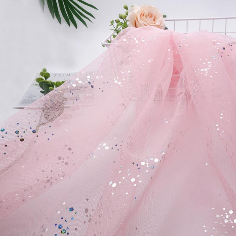 

160x100cm Sequins Tulle Fabric For Clothes Wedding Dresses DIY Sewing Fashion Thin Summer Soft White Champagne Color Mesh Yarn 160x100cm