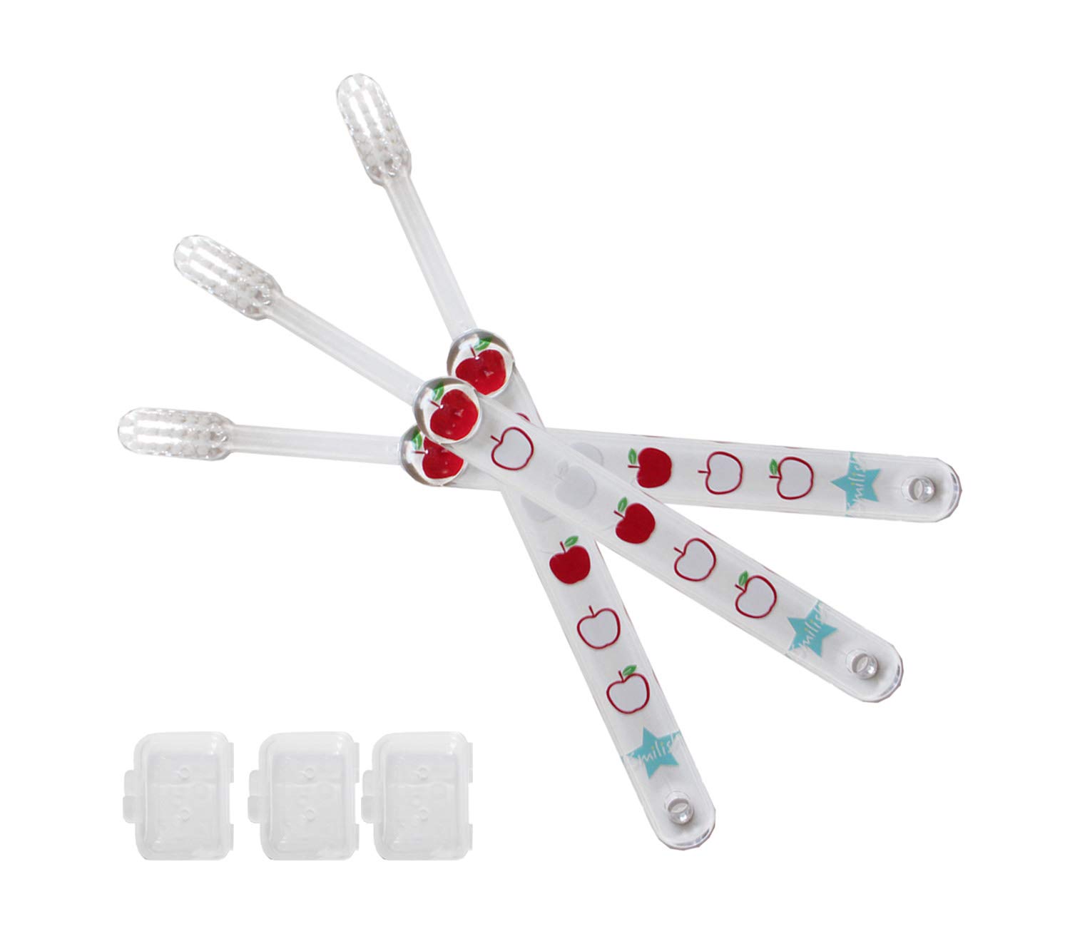 

Toothbrush Set for Girls Set with Apple Design Children s (3-Piece Caps) красный