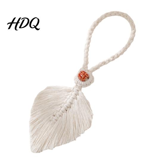 Rental Friendly Curtain Accessory Braided Leaf Tieback Boho Cotton Rope Holder Fringe