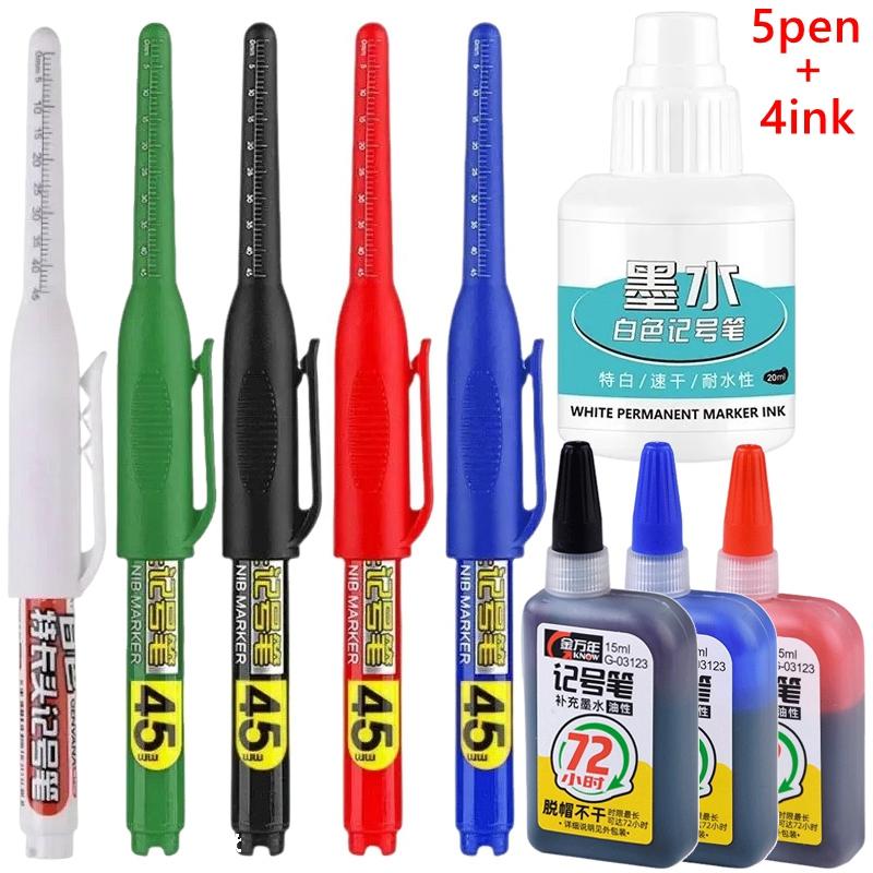 45mm Tip Waterproof Long Head Marker Pen set Quick-Dry Ink for Woodworking Construction Deep Hole Non-Toxic Black Red Blue White