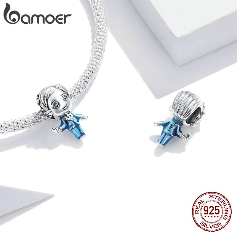 BAMOER 925 Sterling Silver Family Love Wedding Groom Charm  Pendant for Original Bracelet DIY Jewelry