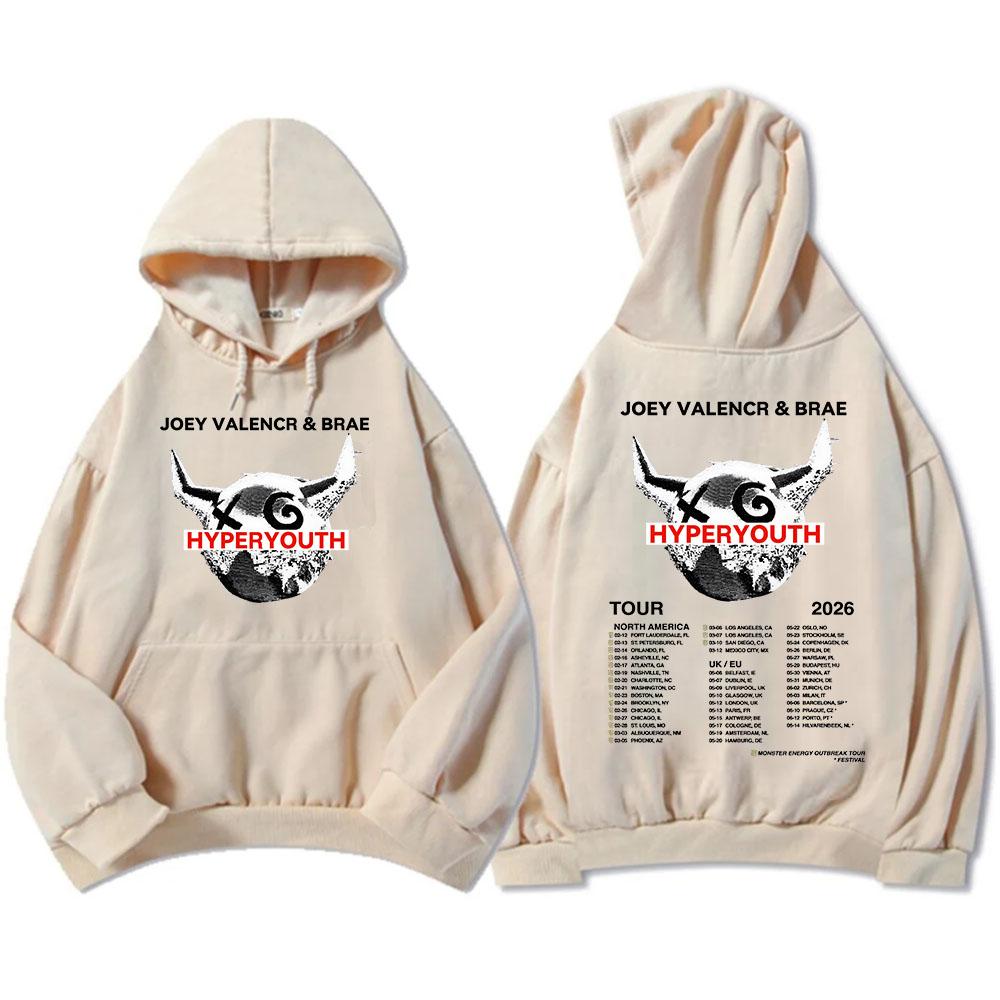 JOEY VALENCE & BRAE Hyperyouth Tour 2026 Hoodies Fleece Casual Long Sleeve Hooded Sweatshirt Heavy Mental Unisex Sudadera Merch