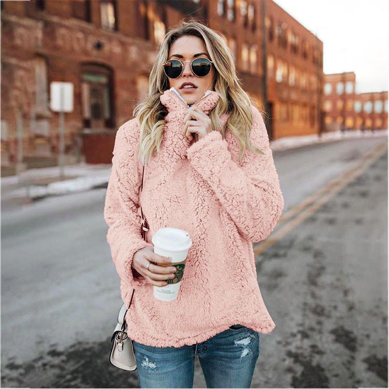 

Премиальное женское флисовое худи с мехом, зимнее шерстяное теплое, женский свитер на молнии, блузка Tag XL=US M розовый