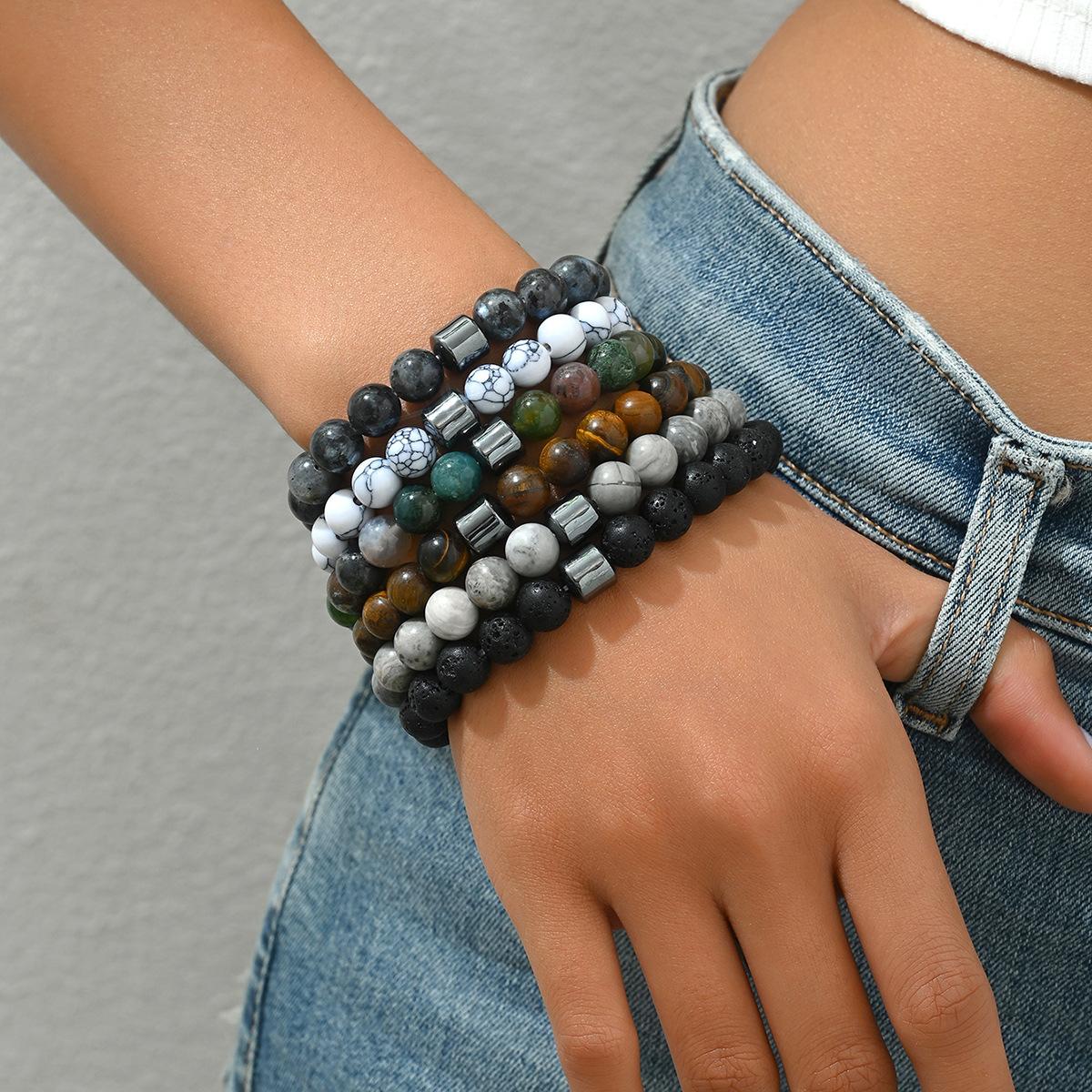 

2025 геометрический новый браслет из натурального камня с бусинами, чистый дизайн ручной работы, высококачественный браслет, набор браслетов